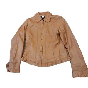 Womens Western Cowgirl Feminine Ruffle Hem Tailored Fit Sz Small Leather Jacket